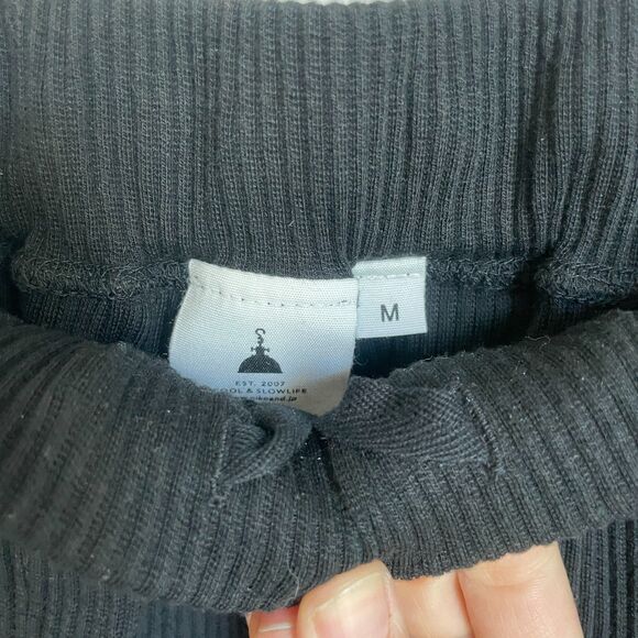 Niko And... black ribbed pants pull on elastic waist split hem size M - Picture 7 of 10